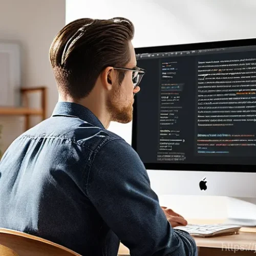 웹 브라우저에서 폰트 렌더링 문제 해결 - **Prompt:** A highly detailed, cinematic shot of a focused web designer (wearing a stylish, modern s...