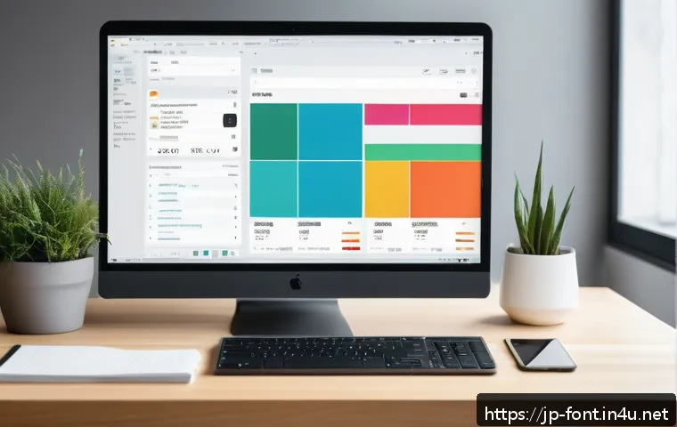 폰트 스타일 테스트 도구 추천 - A sleek modern web designer&rsquo;s workspace featuring a high-resolution computer screen displaying a fon...