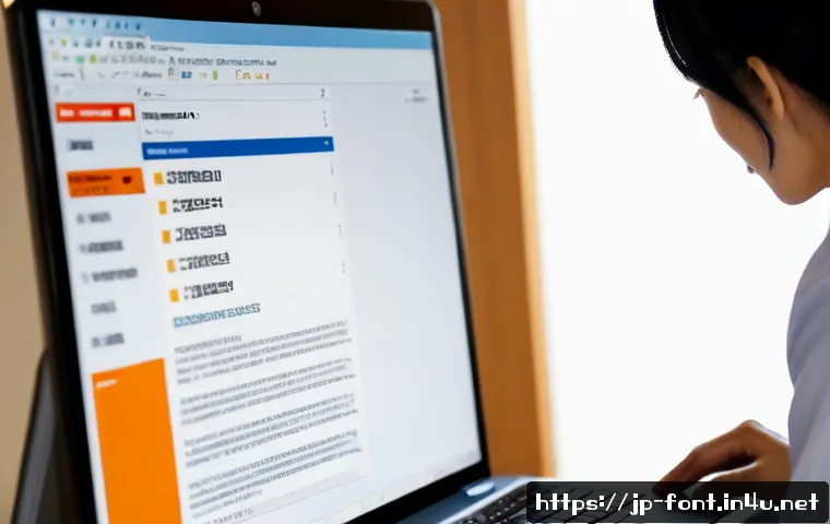 PDF 파일에서 폰트 임베딩 문제 해결 - Photorealistic close-up of a Japanese office professional reviewing a document preview on a widescre...